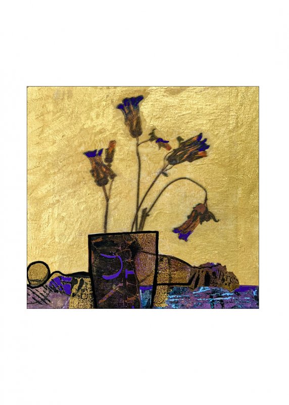 22 Amy Jasperson, Violet Flowers on Gold